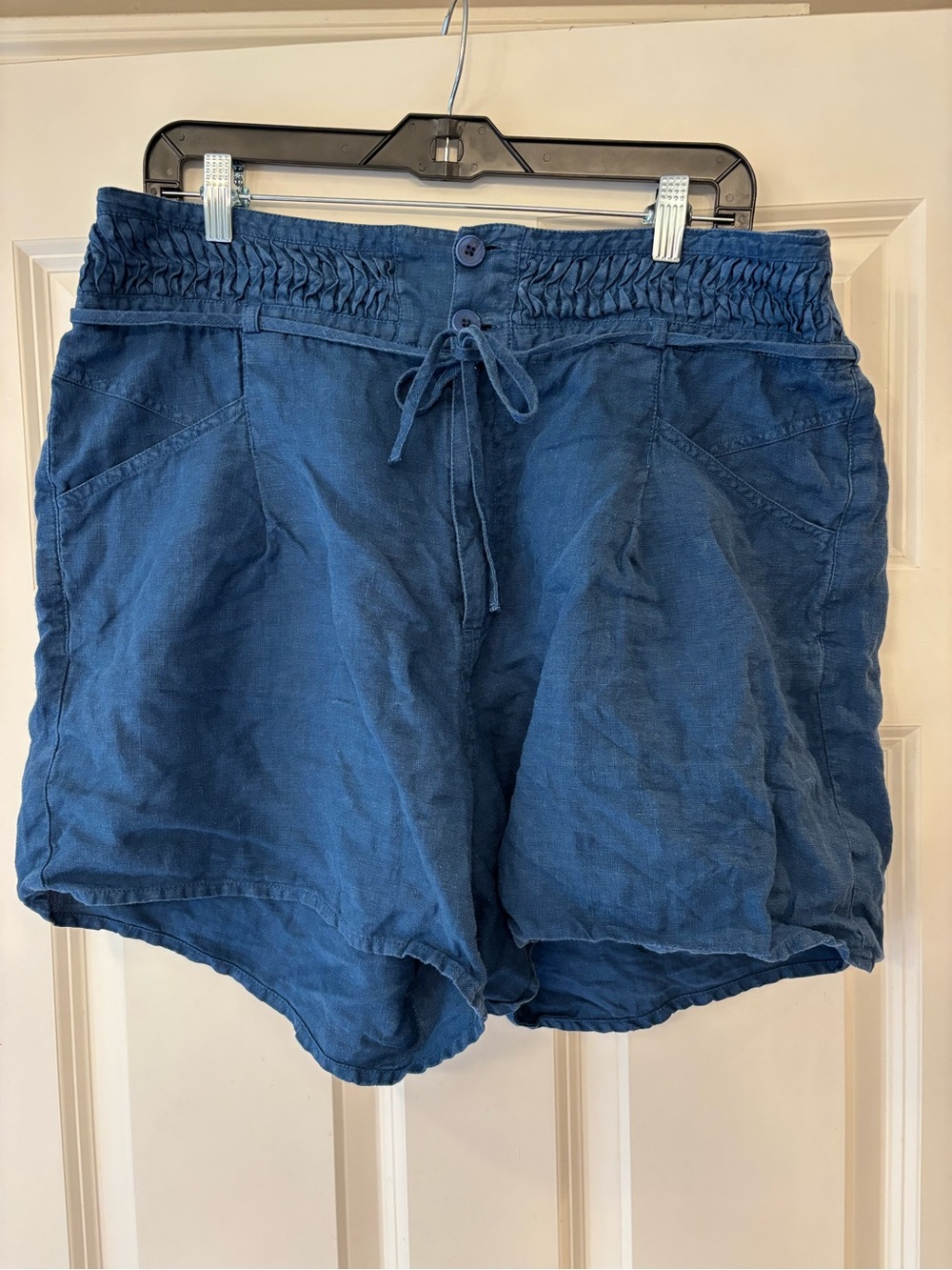 WRAP London 100% Linen Blue Drwastring Shorts Size US 12 UK 16